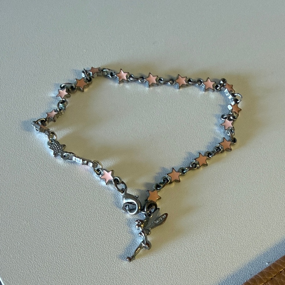 Silver and Pink Star Charm Anklet